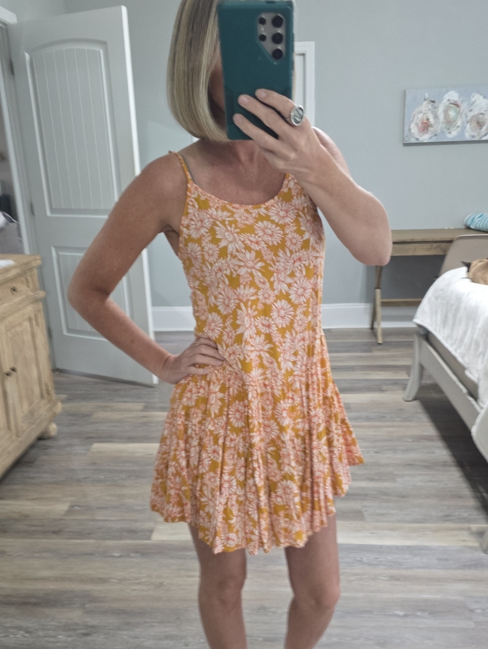 wild fable Pink Floral Mini Dress on Mustard Base